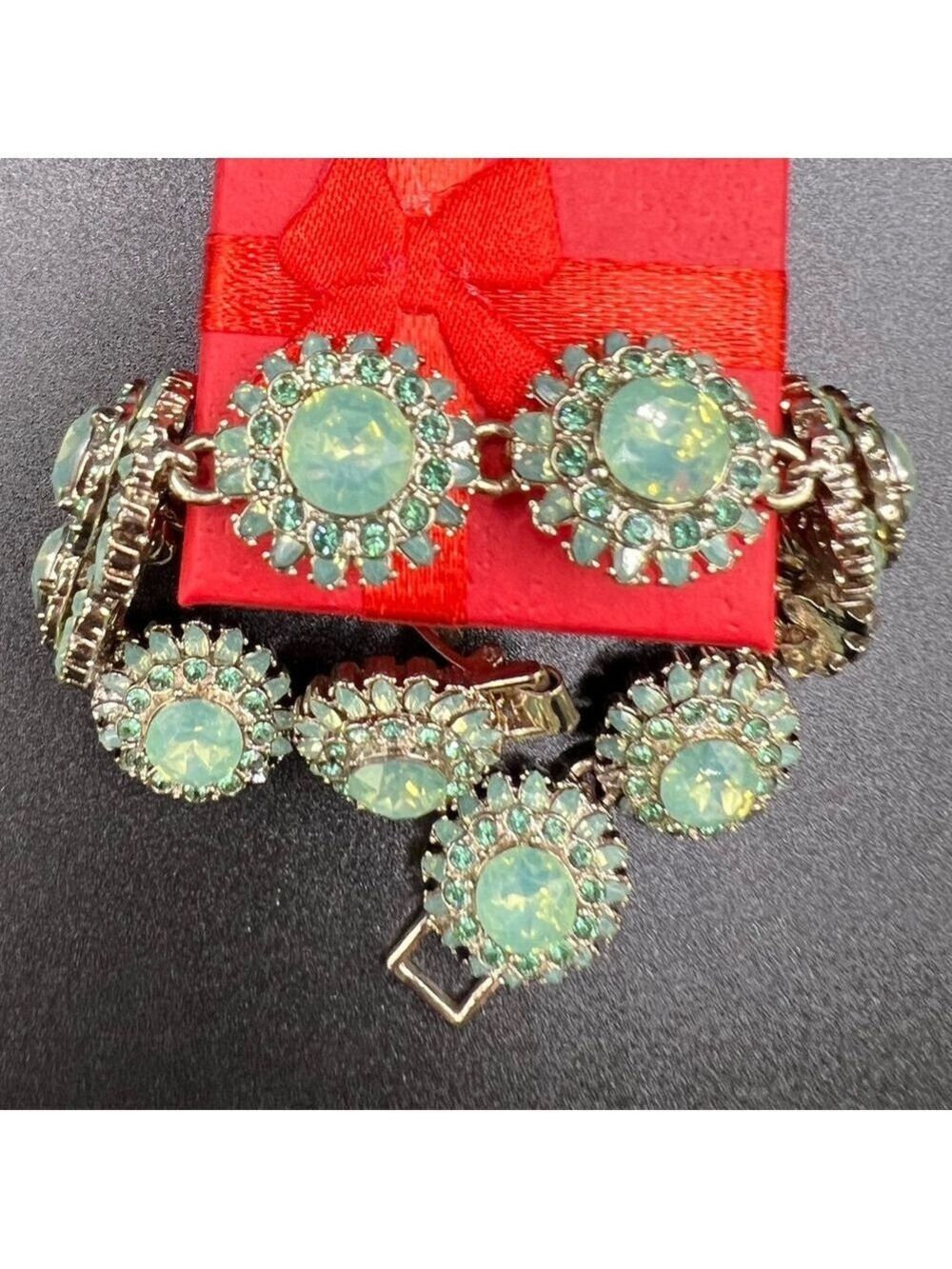 Exquisite Large Round Pacific Opal Crystal Floral Cluster Bracelet - Picture 6 of 12